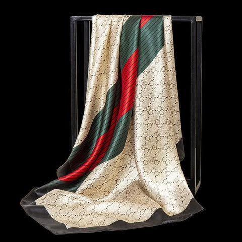 Satin Scarf with Green and Red